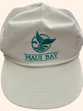 Vintage Maui Bay Snapback Hat White Teal Rope Cap Beach Surf Style